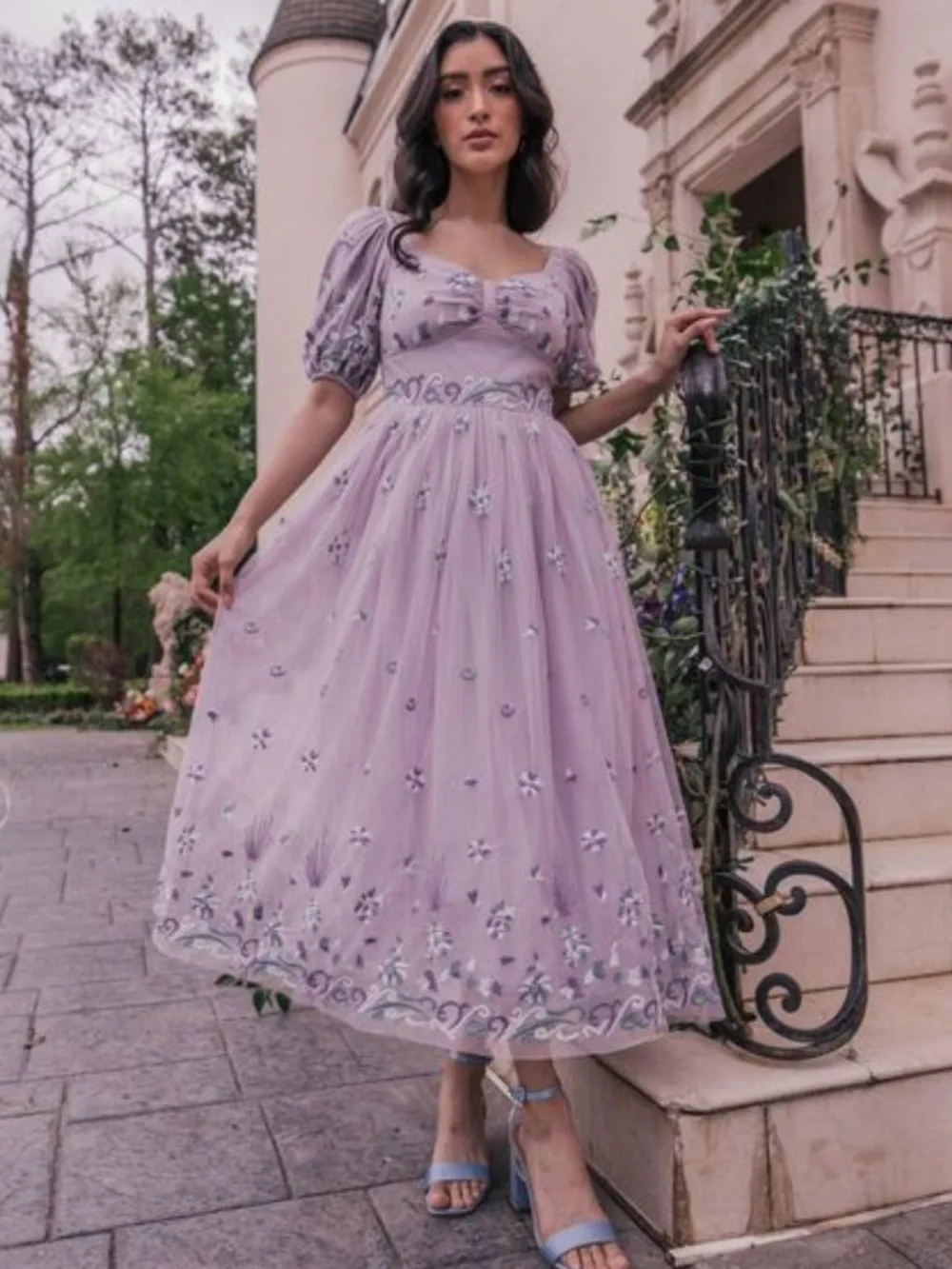 JessaKae Rapunzel lavender purple floral midi dress size XXS - Picture 2 of 10